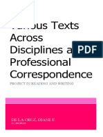 Various Text Across Disciplines and Professional Correspondence 