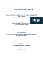 Actividad No.3 Informe Test Evaluación Del Estilo de Liderazgo en Las Organizaciones