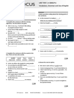 Focus2 2E Unit Test Vocabulary Grammar UoE Unit1 GroupA