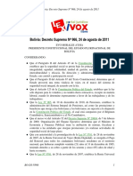 Bolivia: Decreto Supremo #966, 24 de Agosto de 2011