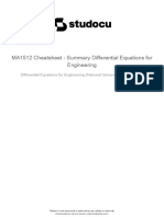 Ma1512 Cheatsheet Summary Differential Equations For Engineering