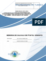 Gobierno Regional de Tumbes: Memoria de Calculo de Ptap El Venadito