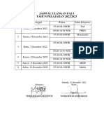 Jadwal Ulangan Pas I KKG