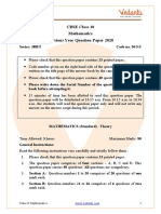 CBSE Class 10 Maths Question Paper 2020 With Solutions