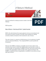 Rate of Return Net Annual Profit / Capital Invested