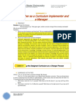 The Teacher As A Curriculum Implementor and A Manager: Worksheet 3