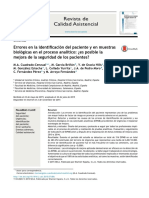 Errores en La Identificación Del Paciente y en Muestras Biológicas en El Proceso Analítico: ¿Es Posible La Mejora de La Seguridad de Los Pacientes?