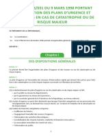 Décret N°98031 Du 9 Mars 1998 Portant Organisation Des Plans D'urgence Et Des Secours en Cas de Catastrophe Ou de Risque Majeur