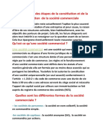 Monographie Des Étapes de La Constitution Et de La Désolution de La Société Commerciale