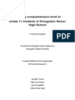 Reading Comprehension Level of Grade 11 Students in Kinoguitan Senior High School