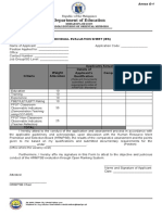 Department of Education: Individual Evaluation Sheet (Ies)