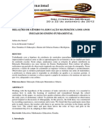 Relações de Gênero Na Educação Matemática Dos Anos Iniciais Do Ensino Fundamental