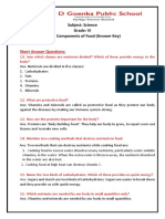 Subject: Science Grade: VI Topic: Components of Food (Answer Key)