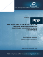 Avaliação Da Utilização Da Cinza Da Casca de Arroz Como Adição Mineral em Concreto de Alto Desempenho