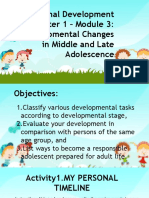 Personal Development Quarter 1 - Module 3: Developmental Changes in Middle and Late Adolescence