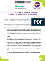 Sugerencias A Familias para El Logro de Metas de Aprendizaje - 4 Años Nivel Inicial