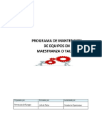 Programa de Mantencion de Equipos Maestranza o Taller