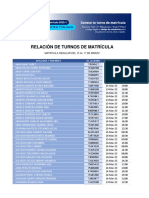 Relación de Turnos de Matrícula