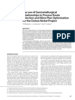 The Use of Geometallurgical Relationship in Process Route Selection and Mine Plan Optimisation For Dutwa Nickel Project