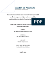 Capacitación Electoral en El Voto Electrónico Presencial en Electores Que Participaron de Los Comicios Presidenciales Del Distrito Pacarán-Cañete, 2016.