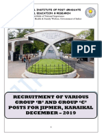 Detailed Advertisement of Various GR B & C 2019 For JIPMER, Karikal