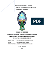 Tesis de Grado: Universidad Mayor de San Andres Facultad de Ciencias Economicas Y Financieras Carrera de Economia