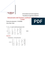 Solucionario Del Examen Sustitutorio Algebra Lineal: Universidad Nacional de Ingeniería Facultada de Ingeniería Ambiental