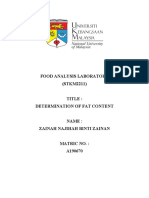 Food Analysis Laboratory (STKM2211) Title: Determination of Fat Content Name: Zainah Najihah Binti Zainan Matric No.: A190670