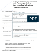 Examen - (AAB02) Cuestionario 1 - Prepárese y Conteste Las Preguntas Planteadas en El Cuestionario de Refuerzo, Relacionado Con Las Modalidades de Trabajo