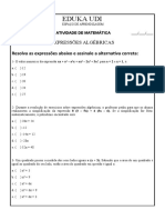 Expressões Algébricas 7º Ano