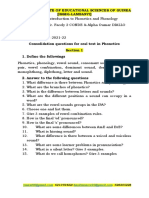 Consolidation Questions For Oral Test in Phonetics