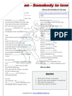 Queen Somebody To Love Song Worksheet