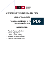 Universidad Tecnológica Del Perú Neuropsicología Tarea Académica 2: Ficha Psicodiagnóstica