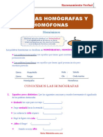 Palabras Homógrafas y Homófonas para Quinto Grado de Primaria