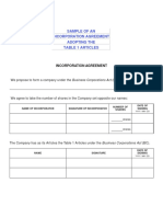 Samp 02 - Incorporation Agreement Adopting Table 1