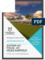 Anteproyecto - Acceso Av. Italia - Av. Vélez Sarsfield - Almirón - Luxen