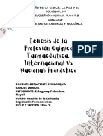 Génesis de La Profesión Químico Farmacéutica. Internacional Vs Nacional Pronóstico