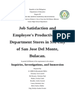 Job Satisfaction and Employee's Productivity in Department Stores in SM City of San Jose Del Monte, Bulacan.