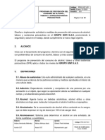 PRG-SST-001 Programa de Prevención Del Consumo de Alcohol, Tabaco y Otras Sustancias Psicoactivas SPA