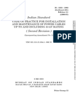 Indian Standard: Code of Practice For Installation and Maintenance of Power Cables Up To and Including 33 KV Rating