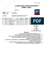 Allama Iqbal Open University Admit Card: Semester: Programme: Student Id/ Registeration No: Name: Father Name