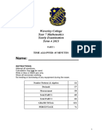 Waverley College Year 7 Mathematics Yearly Examination Term 4 - 2013 (Past Paper)