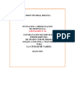 TDRs SERVICIOS INDEPENDIENTES DE TRADUCTOR DE IDIOMA INGLES A ESPAÑOL REGION TARIJA