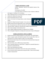 MODEL QUESTIONS (Lasers and Optical Fibers) Oct-2023