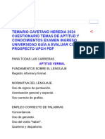 Temario Cayetano Heredia 2024 Cuestionario Temas de Aptitud y Conocimientos Examen Ingreso Universidad Guía A Evaluar Cursos Prospecto Upch PDF