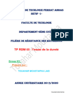 Université de Techlogie Ferhat Abbas SETIF - 1-: TP RDM 05: L 'Essai de La Dureté