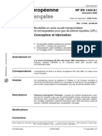 NF en 1442 - A1 - Bouteilles en Acier Soudé Transportables, Et Rechargeables Pour Gaz de Pétrole Liquéfiés (GPL) Conception Et Fabrication