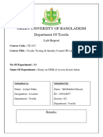 Green University of Bangladesh Department of Textile: Lab Report