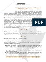 Convocatoria Del Proceso de Admisión en Educación Básica Ciclo Escolar 2024-2025