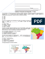 Atividade Avaliativa Trimestral de Geografia - 7º Ano Divisão Regional Do Brasil, Formação Do Território Brasileiro, Domínios Morfoclimáticos.